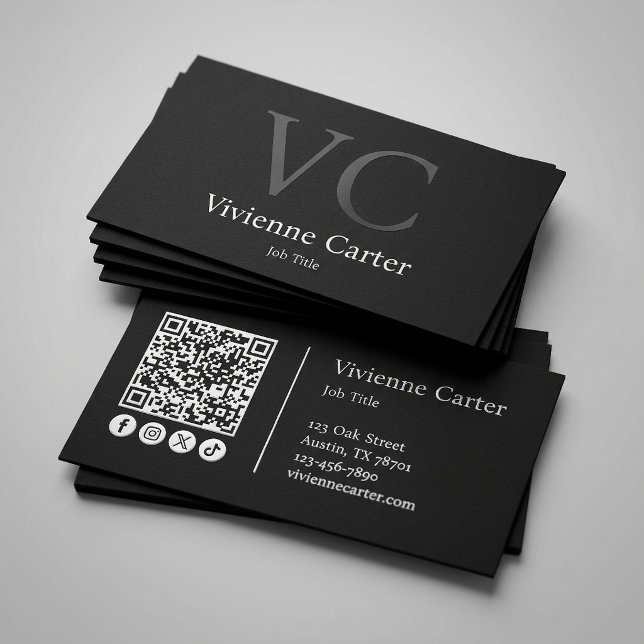 De Visita Cartão QR Code Mídia Social Preto e Branco Minimal (Minimalist Simple Black White Social Media QR Code Business Card)