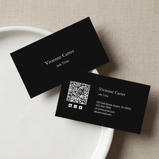 De Visita Cartão QR Code Mínimo Preto e Branco para Redes So (Minimalist Simple Black White Social Media QR Code Business Card)