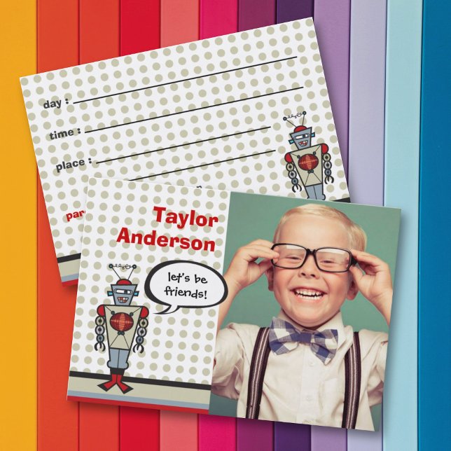 De Visita Cartão Retro Robot Diversão Fotográfica para Crian (Criador carregado)