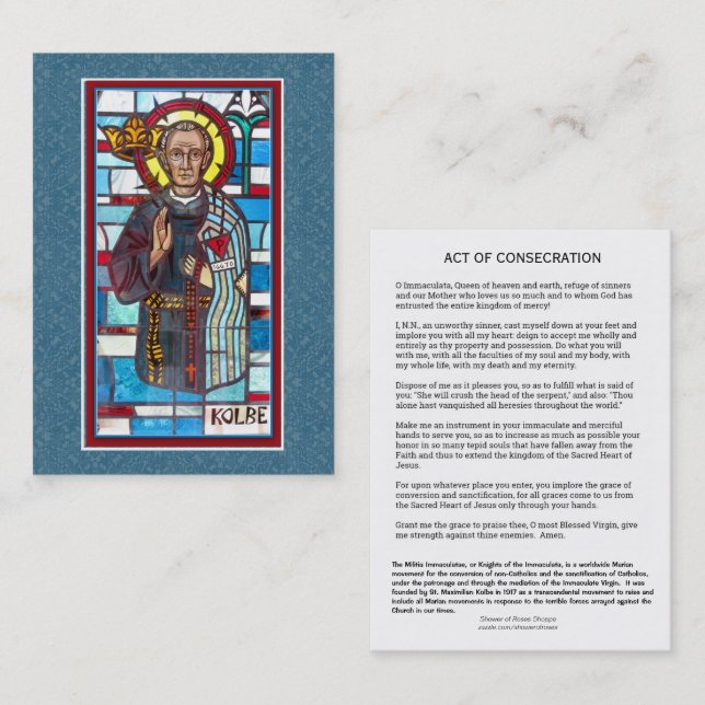 De Visita Cartão santamente da oração do St. Maximilian (Frente/Verso)