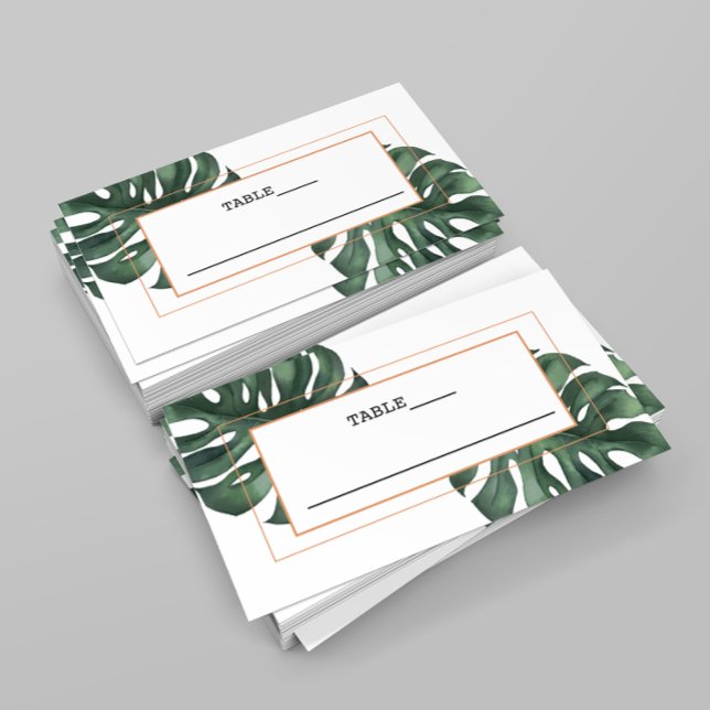 De Visita Cartão Tropical Palm Leaf Monstera Place Card (Criador carregado)