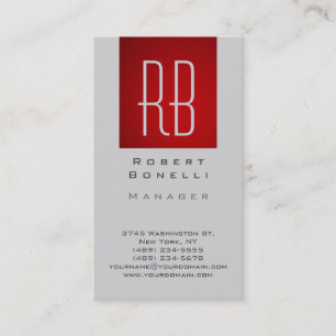 De Visita Cinza Vertical Vermelha Moderna Monograma Cartão d