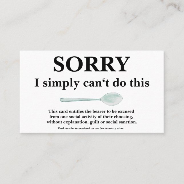 De Visita Desculpe Cartão com Colher para Colheres (Frente)