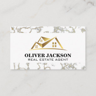 De Visita Logotipo Dourado Imobiliário   Marble Trim Cartão 