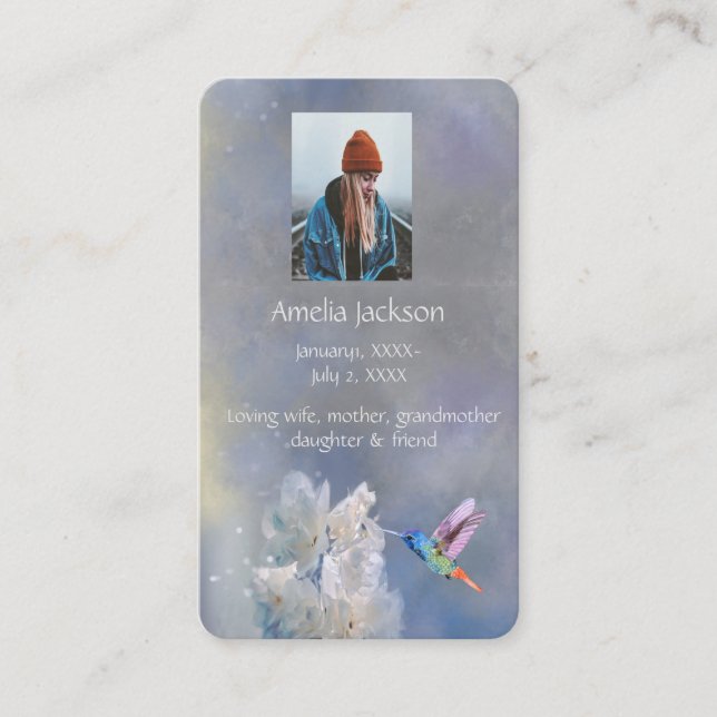 De Visita Memória Memorial Cartão Hummingbird Flores Brancas (Frente)