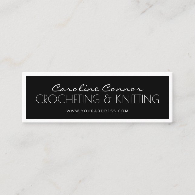 De Visita Mini Crocheting e tricô - Cartão Bordado Preto e Branco (Frente)