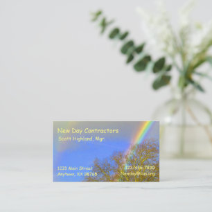 De Visita Ônibus. Cartão - arco-íris dobro sobre árvores