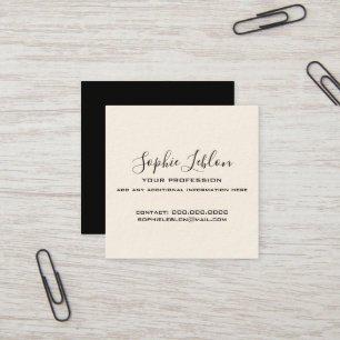 De Visita Quadrado Cartão Elegante Creme e Preto com Nome em Script