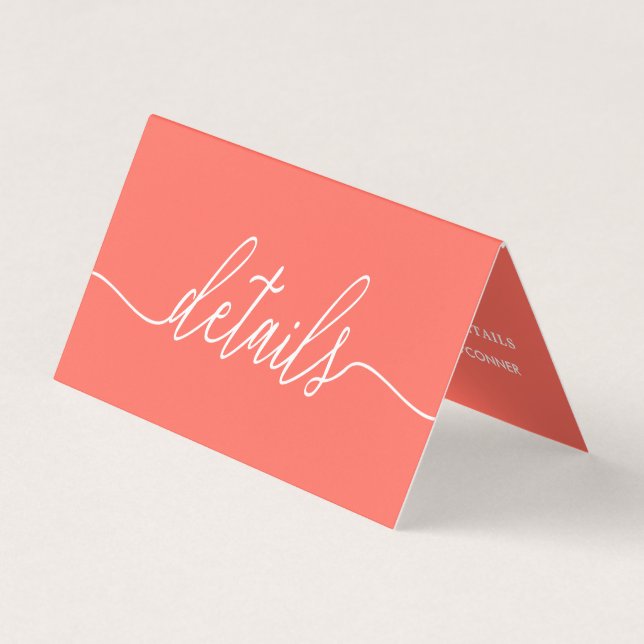 De Visita Script Simples Coral e Branco com Cartão Detalhado (Frente)