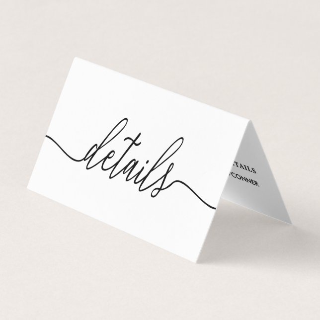 De Visita Script Simples Preto e Branco com Cartão Detalhado (Frente)