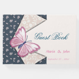 De Visitas borboletas cor-de-rosa marinho azul floral livro c