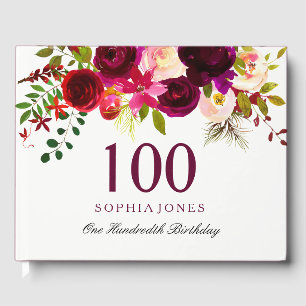 De Visitas Burgundy Red Floral Boho 100º Aniversário do Livro