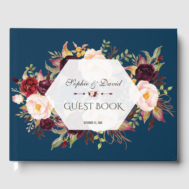 De Visitas Charm Burgundy Blush Floral — Livro Geométrico (Frente)