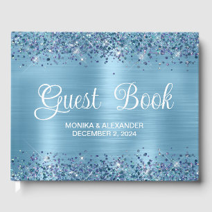 De Visitas Clássico Glittery Baby Blue Foil Livro Guest