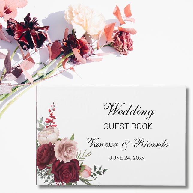 De Visitas Elegante Burgundy Blush Floral Weding Livro Convid (Criador carregado)