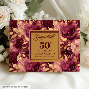 De Visitas Elegante burgundy blush gold rosa 50º livro convid
