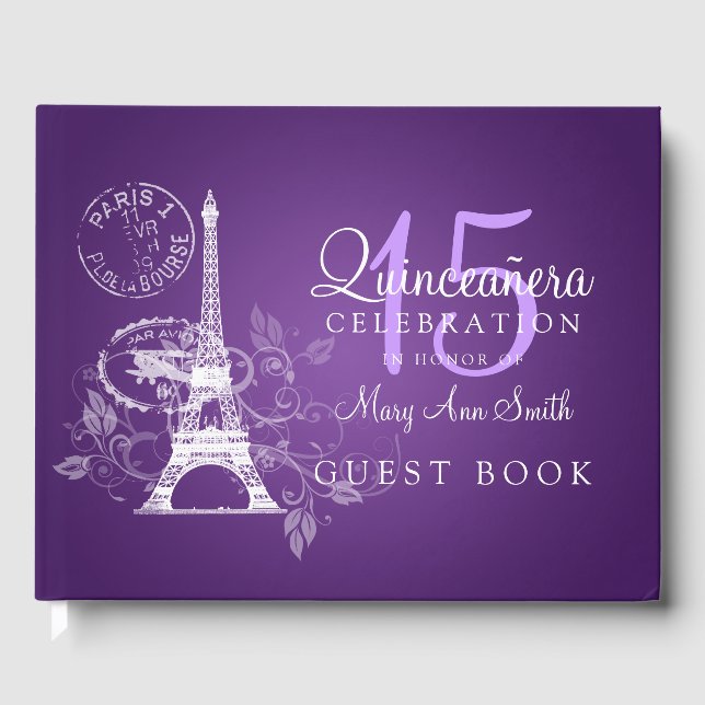 De Visitas Livro Convidado Quinceanera Party Paris Puro (Frente)
