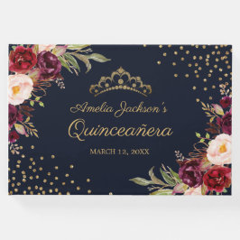 De Visitas Marinho Burgundy Floral Quinceanera Livro Convidad