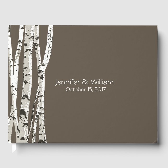 De Visitas Marrom elegante com Árvores Birch Casando Livro Co (Frente)