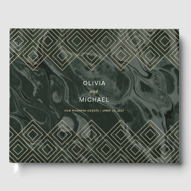 De Visitas Moody Hues Emerald Green Marble Livro Personalizad (Frente)