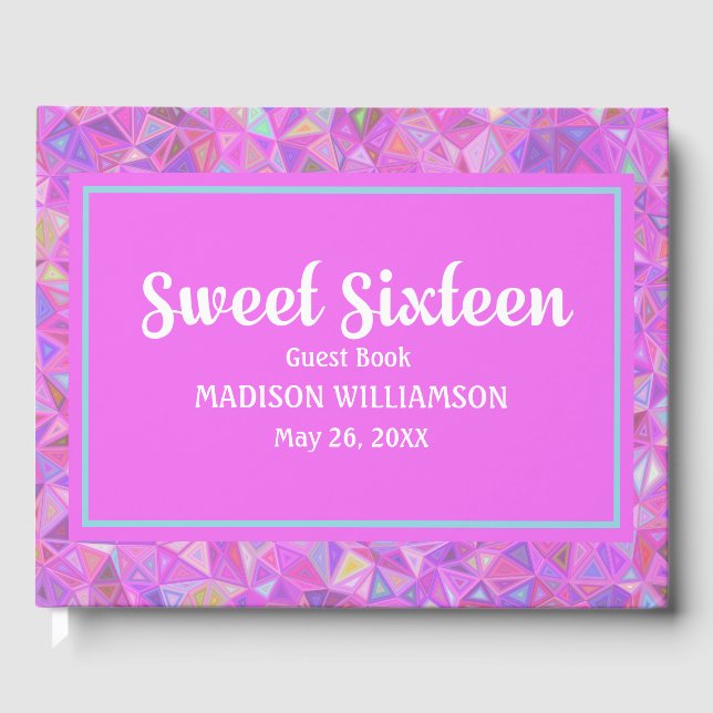 De Visitas Rosa 16 Birthday Personalizado Livro Geométrico (Frente)