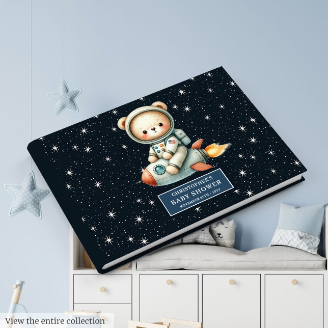 De Visitas Tema espacial Bebê Menino Livro Guest Urso (Space Theme Baby Boy Guest Book Teddy Bear)