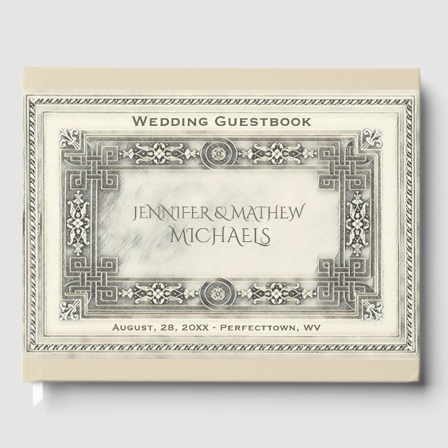 De Visitas Vintage marfim romântica olha o livro convidado (Frente)