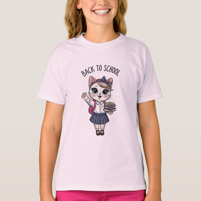 De volta à camiseta de gato estudante (Frente)