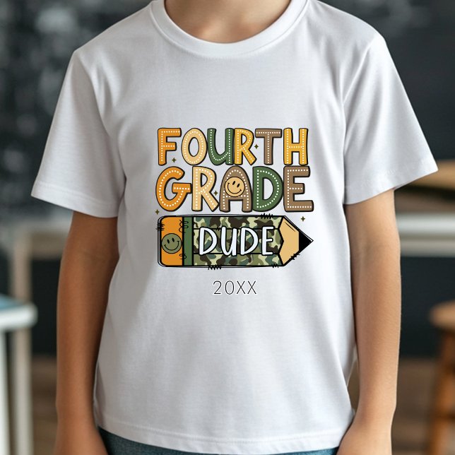 De volta à escola Camo Boy T-Shirt do 4º ano (Criador carregado)