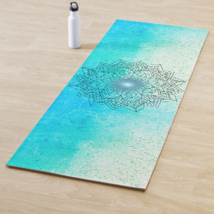 De Yoga Lotus Mandala sobre a tapete turquesa especial