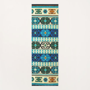 De Yoga Tapete turco antigo, tapete azul verde azul