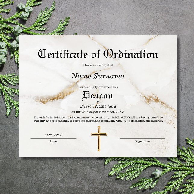 Deacon Church Certificate of Ordination (Criador carregado)