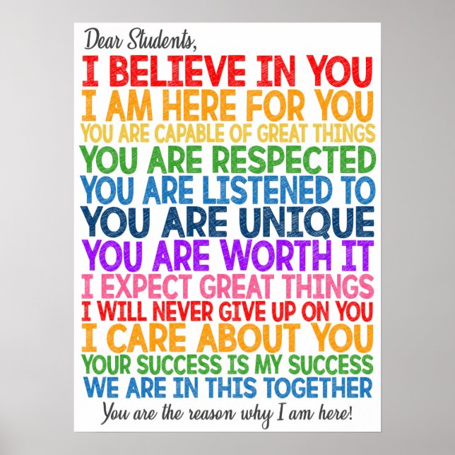 Dear Students Classroom Poster (Frente)