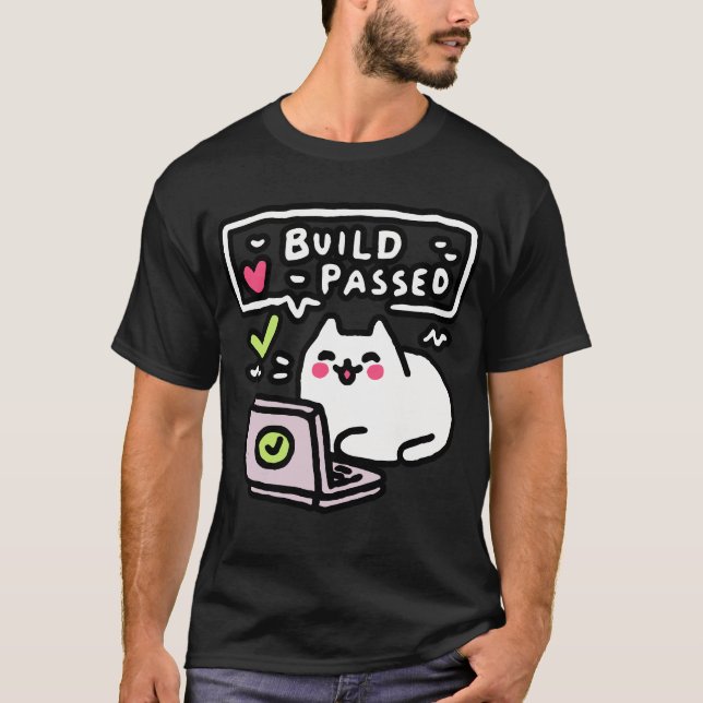 Debug Cat T-shirt – "Build Passed" Graphic for Cod (Frente)