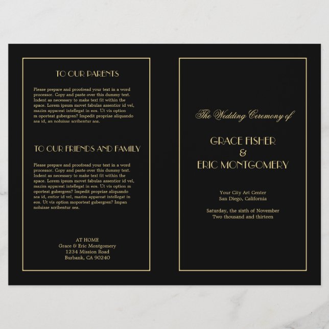 Decadente Deco elegante programa de casamento form (Frente)