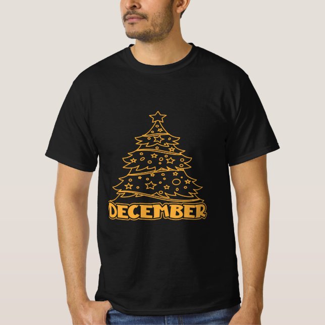 "December" Festive Christmas Tree Holiday T-Shirt (Frente)