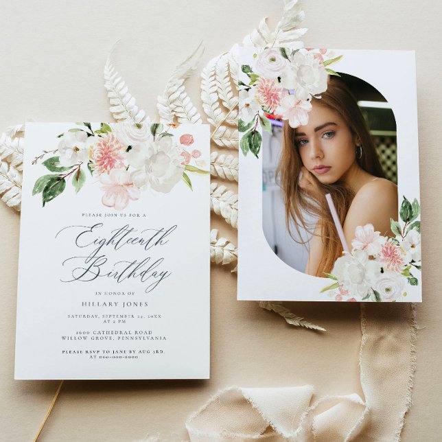 Décimo Oitavo Convite de aniversário Floral Rosa (Criador carregado)