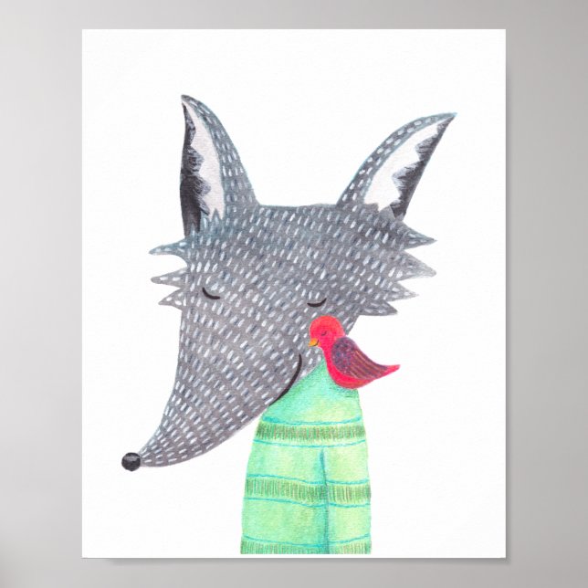 Decinto de Muro de Poster do Wolf & Bird Woodland (Frente)