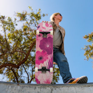 Deck de skate de menina fashion floral rosa