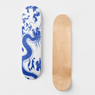 Deck de Skate Dragão de Porcelana Chinesa, Azul e 
