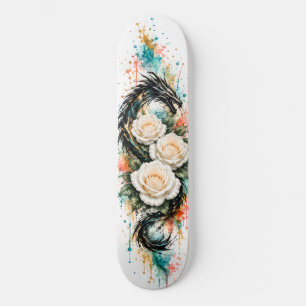 Deck de Skate Dragon & Rosas Brancas