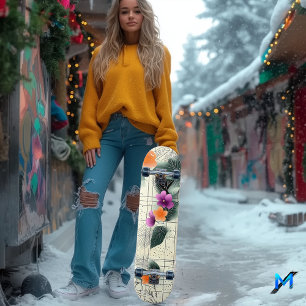 Deck de Skate Floral Abstract Grid