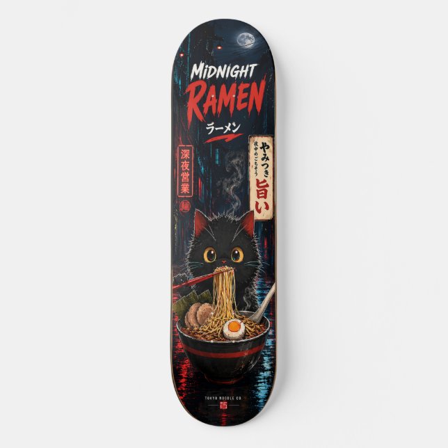 Deck de Skate Gato Japonês Ramen Fofo Anime (Frente)