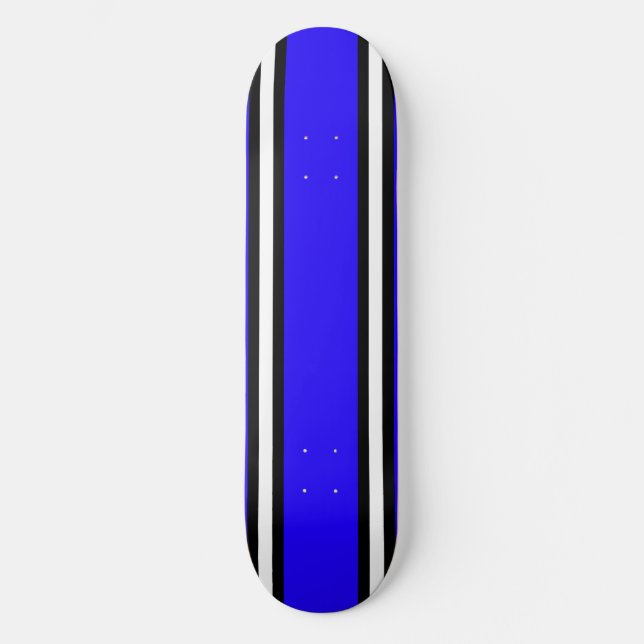 Deck de Skate Listras Finas Preto Azul e Branco (Frente)