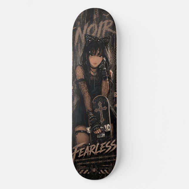 Deck de Skate Preto Anime Garota Gato Gótico (Frente)