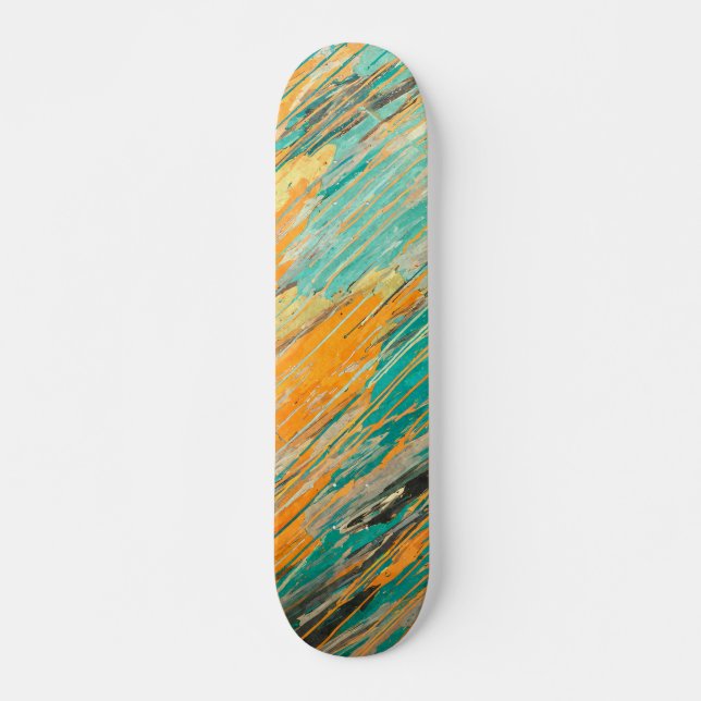 Deck de Skate Texturizado em Azul Verde e Laranja  (Frente)