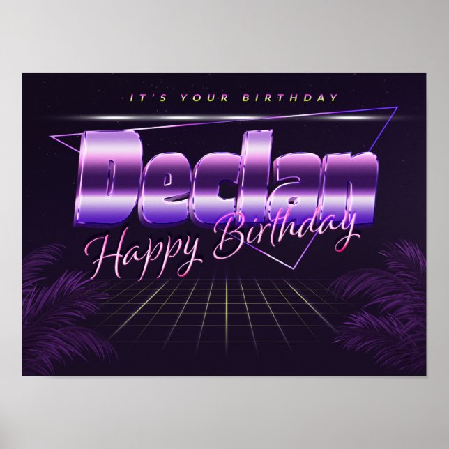 Declan Name Vorname lila retro Poster Geburtstag (Frente)