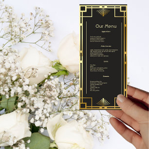 Deco de Arte Clássica Dourado no Menu Janto Vintag