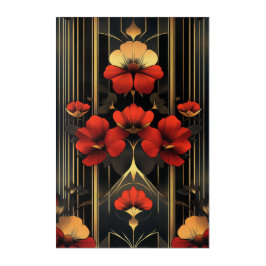 Deco Floral Dourado Geométrico e Vermelho