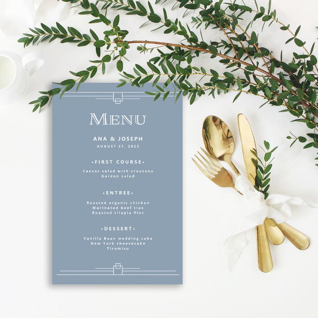 Deco Moderno | Elegante Menu Casamento Azul Elegan (Criador carregado)